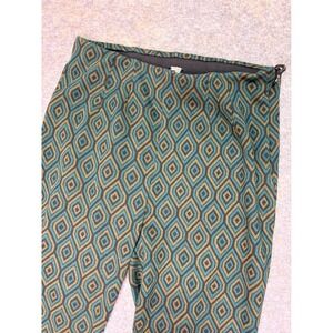 Free People Printed Flare Pants Womens Sz 2‎ Olive Green Blue Geometric